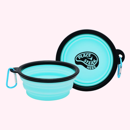 "Place Steak Here" Collapsible Dog Bowl - Doggy Style Pet Accessories