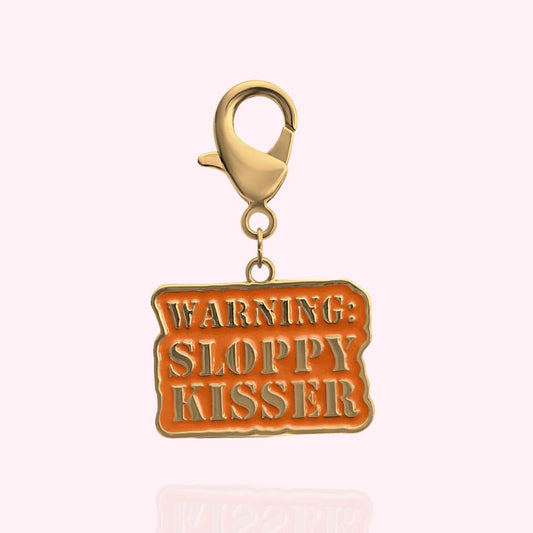 "Warning: Sloppy Kisser" Dog Collar Charm - Gold - Doggy Style Pet Products