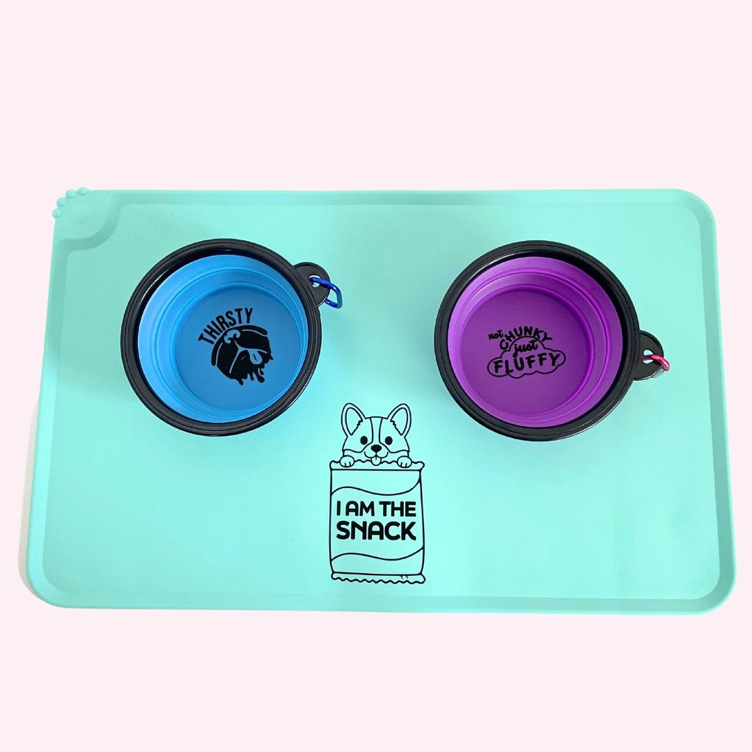 "I Am The Snack" Dog Feeding Mat with Silicone Bowls - Doggy Style Pet Accessories