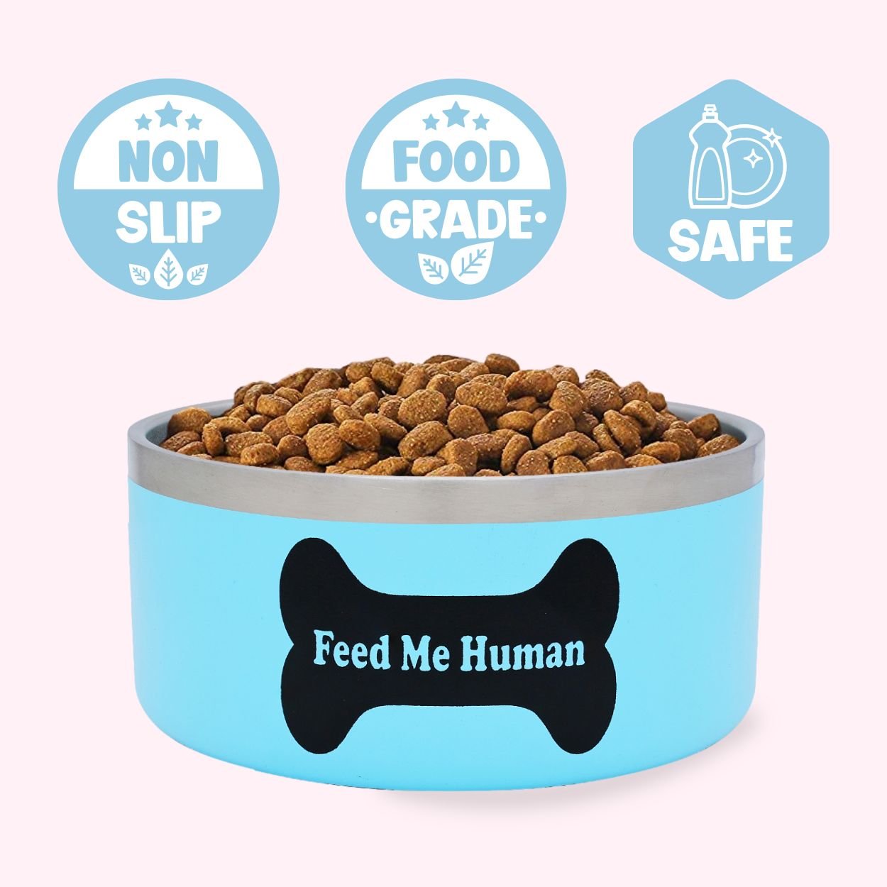 "Feed Me Human" Food Bowl Front Shot - Doggy Style Pet Accessories